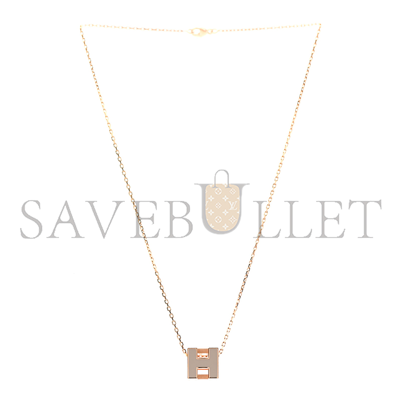 HERMÈS ROSE GOLD LACQUERED CAGE D'H NECKLACE MARRON GLACE 